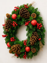 Load image into Gallery viewer, Decorative Christmas wreath with classic festive colours